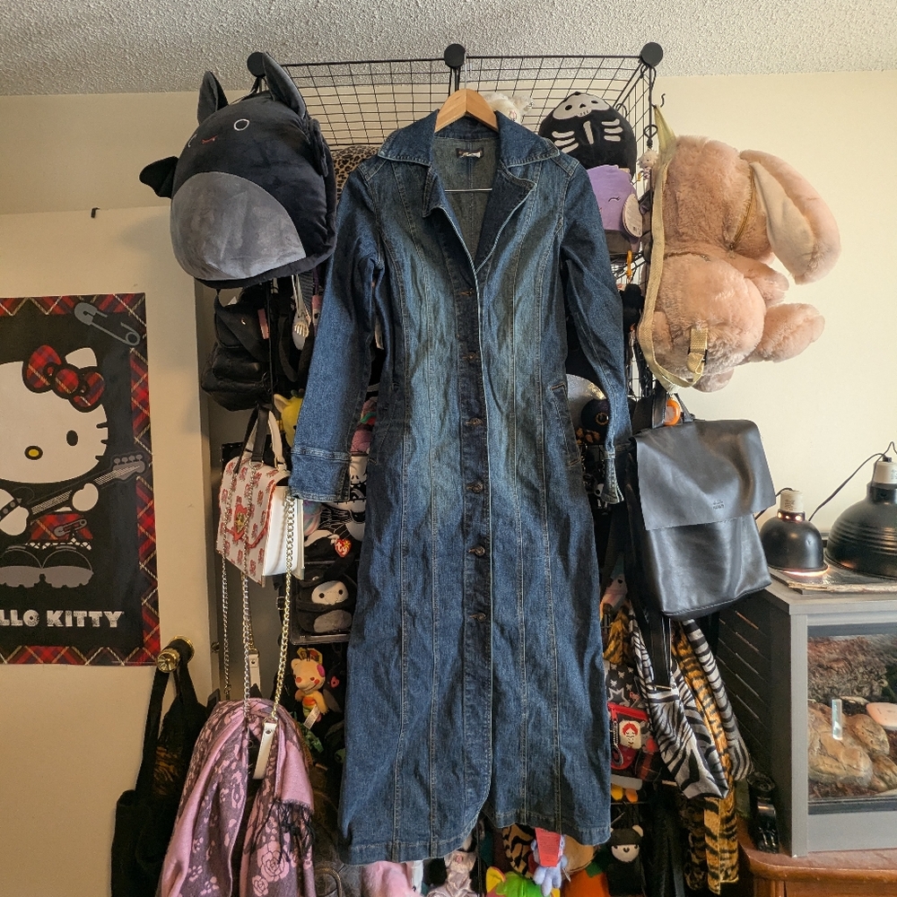 Y2K Long Denim Trench Coat